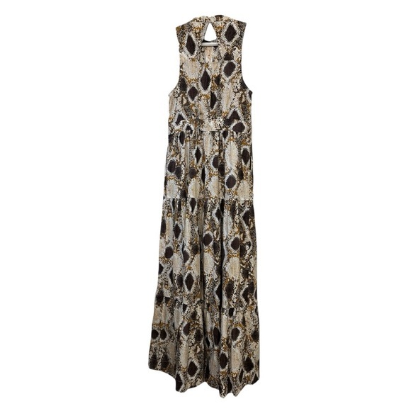 Maeve by Anthropologie Snake-Printed Maxi Button Front Back Cutout Dress Size 2 - Picture 2 of 13